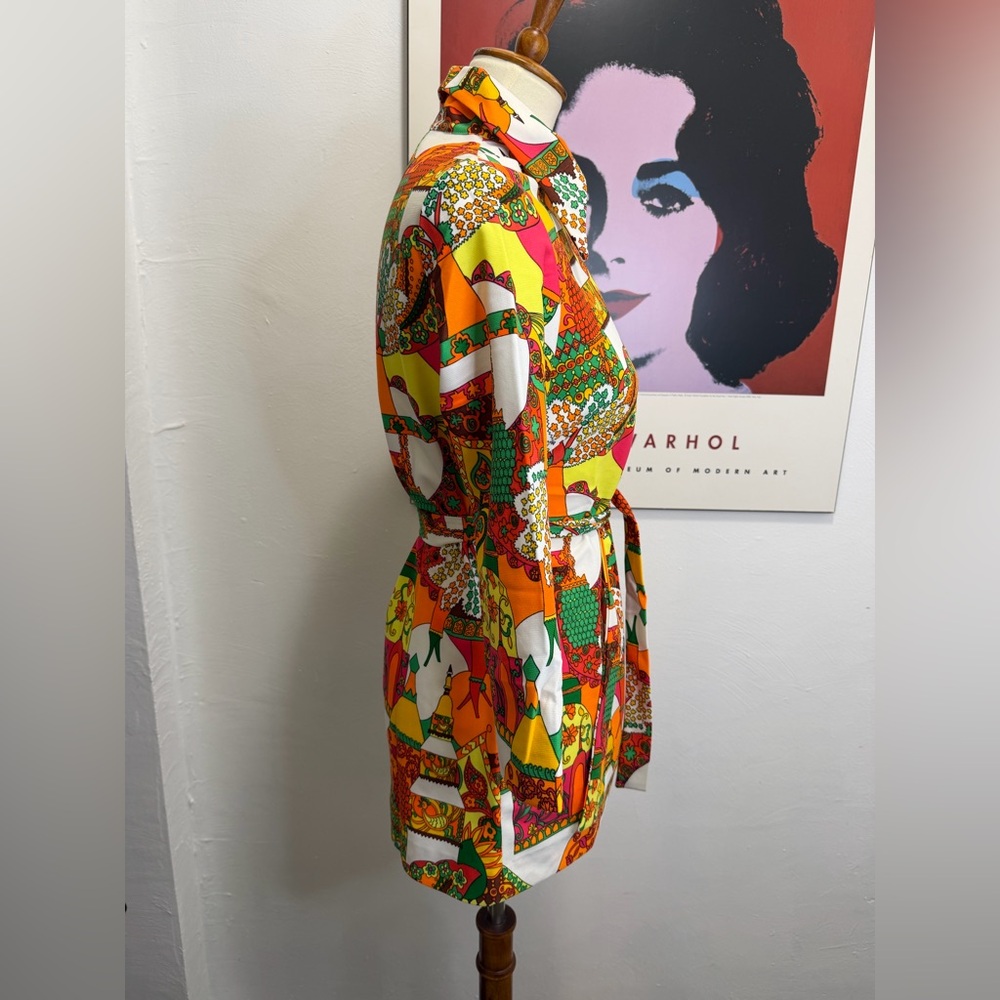 Vintage Psychedelic Flower Power Novelty Sue Ann of Dallas Zip Tunic - Picture 12 of 15